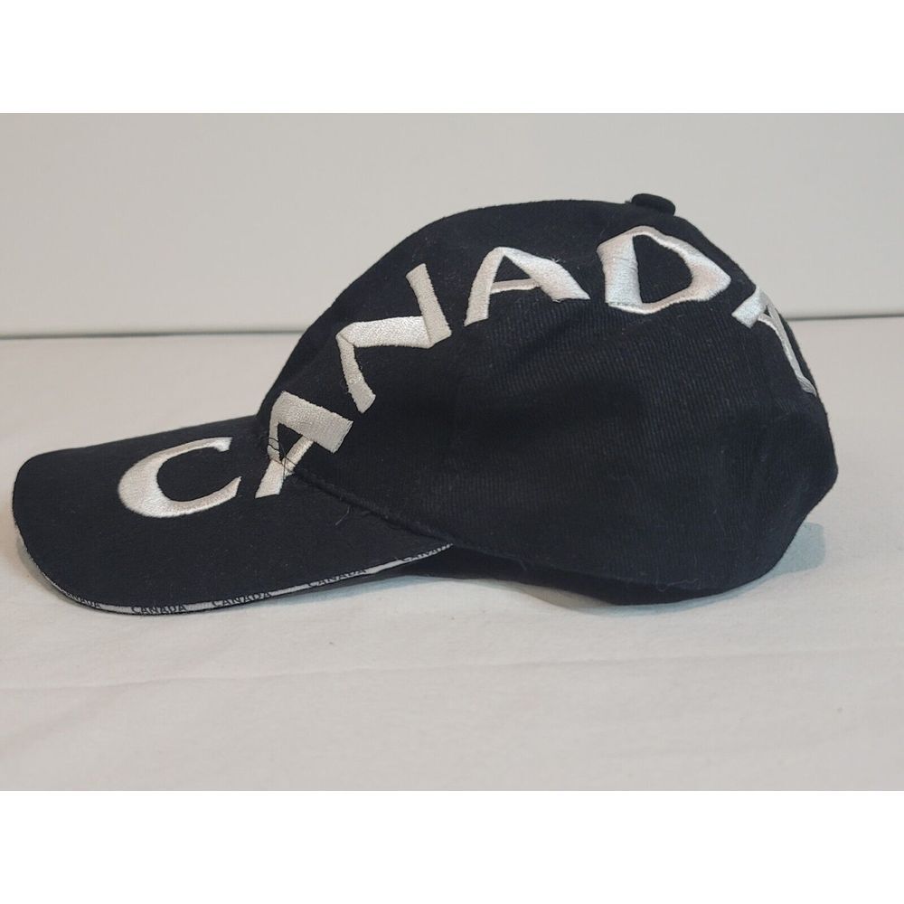 Canada Canadian Flag Adjustable Hat. Black White‎ Big Embroidered Spellout.